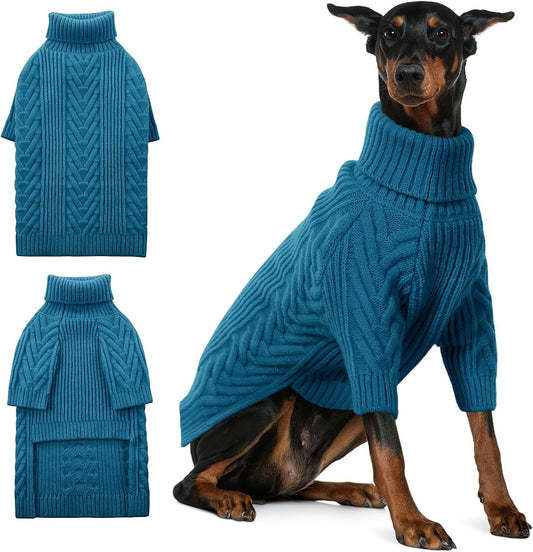 ASENKU Extra-Large Dog Sweater, Dog Sweaters for Extra Large Dogs, Pet Sweatshirt Apparel Turtleneck Pullover Winter for Doberman, Great Dane (Teal Blue, 4XL)