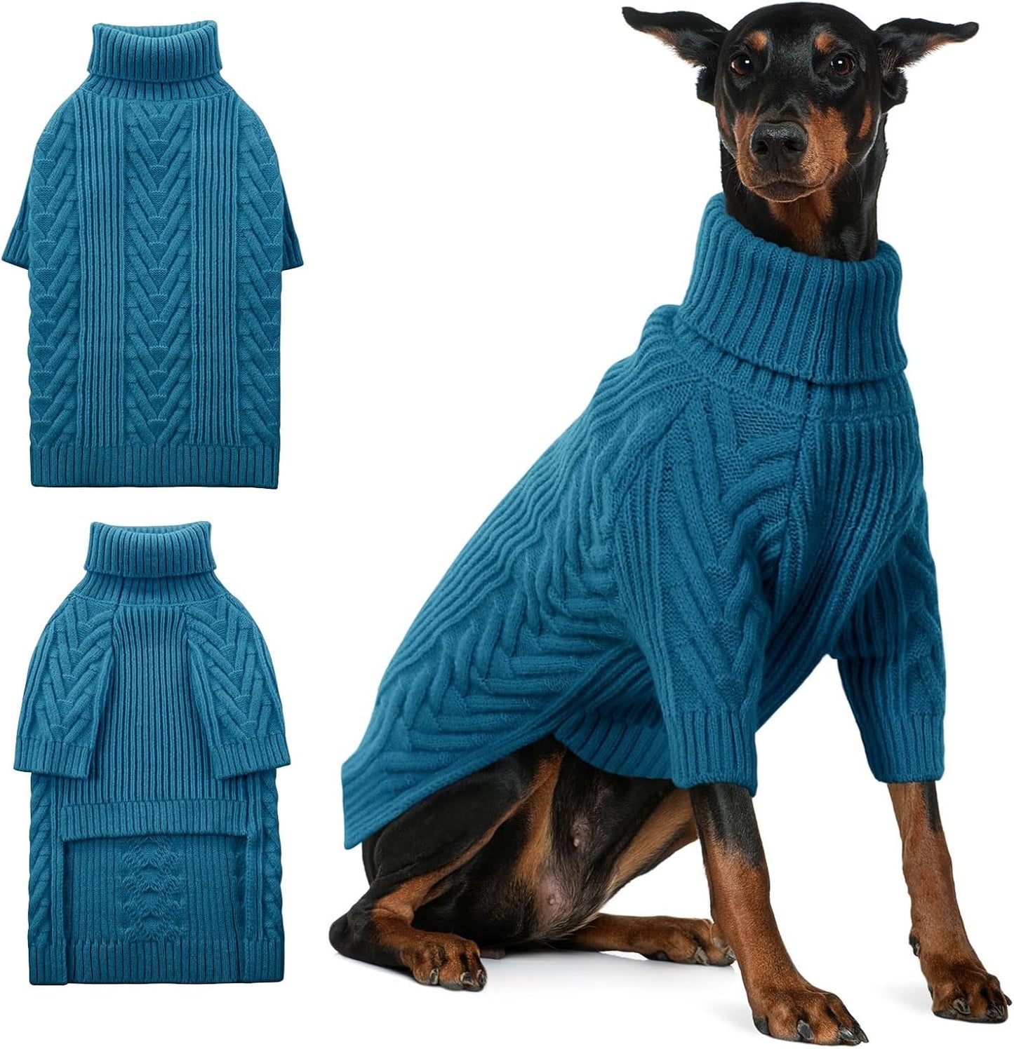 ASENKU Extra-Large Dog Sweater, Dog Sweaters for Extra Large Dogs, Pet Sweatshirt Apparel Turtleneck Pullover Winter for Doberman, Great Dane (Teal Blue, 3XL)