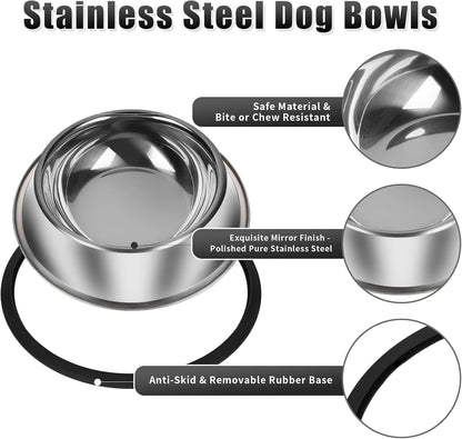 3Pcs Stainless Steel Dog Bowls Set - Non-Slip Food and Water Bowl 13 Oz - Dishwasher-Safe, Rust Resistant Metal Pet Bowls for Small/Medium/Large Sized Pets
