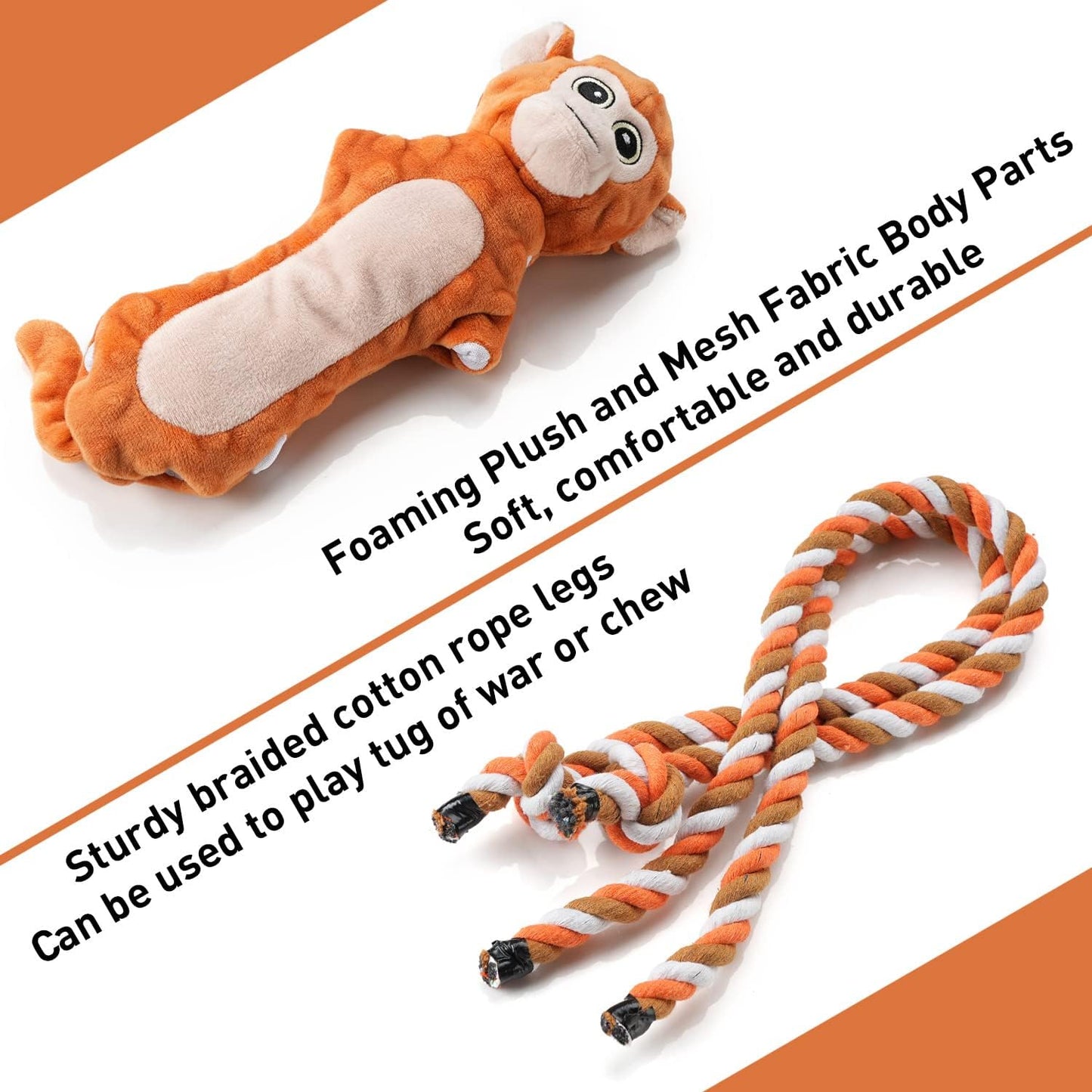 Dog Tug Toys, Stuffed Animal Dog Chew Toy, Cute Puppy Squeaky Dogs Plush Toys with Crinkle Paper for Small, Middle, Large Breed