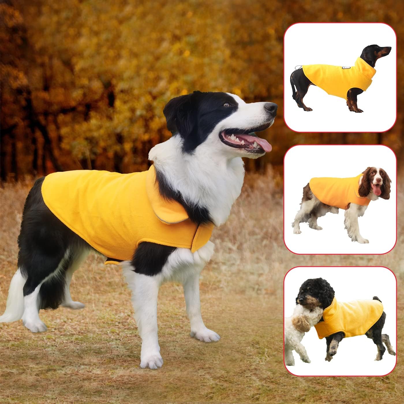 Fleece Dog Coat Pet Jacket Reflective for Cold Weather for Extra Large to Small Pets(Yellow,L)
