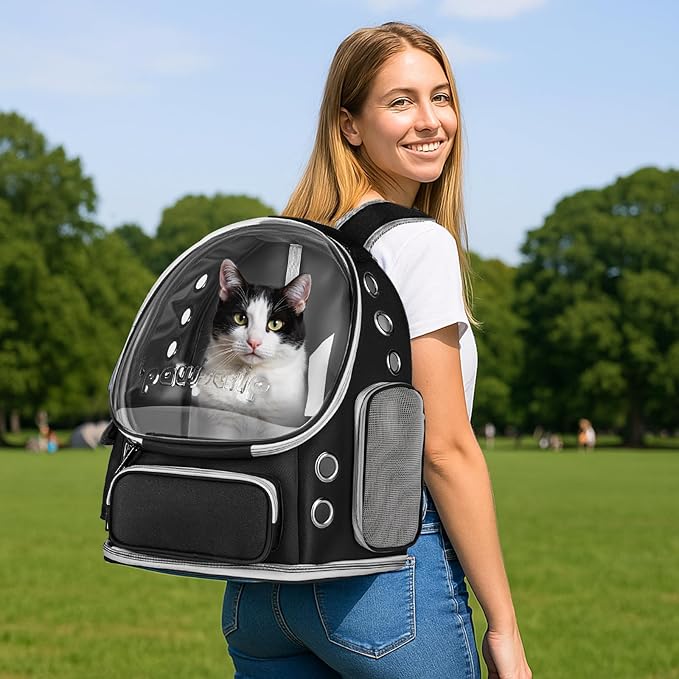 Cat Backpack Carrier with Bubble Window, Breathable & Foldable Pet Travel Carrier for Small Dogs and Cats, Airline-Approved for Hiking & Outdoor Use