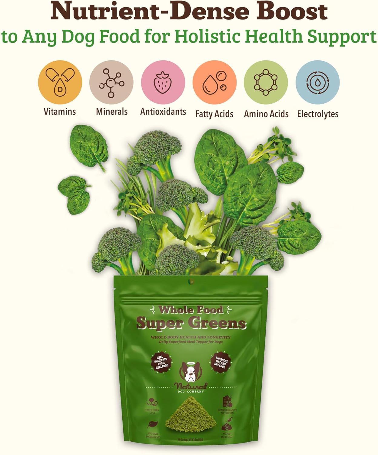 Natural Dog Company Super Greens Food Topper for Dogs, 8oz – Multivitamin & Superfood Powder – Immune, Digestive & Skin & Coat Support – No Fillers or Artificial Preservatives – All Life Stages