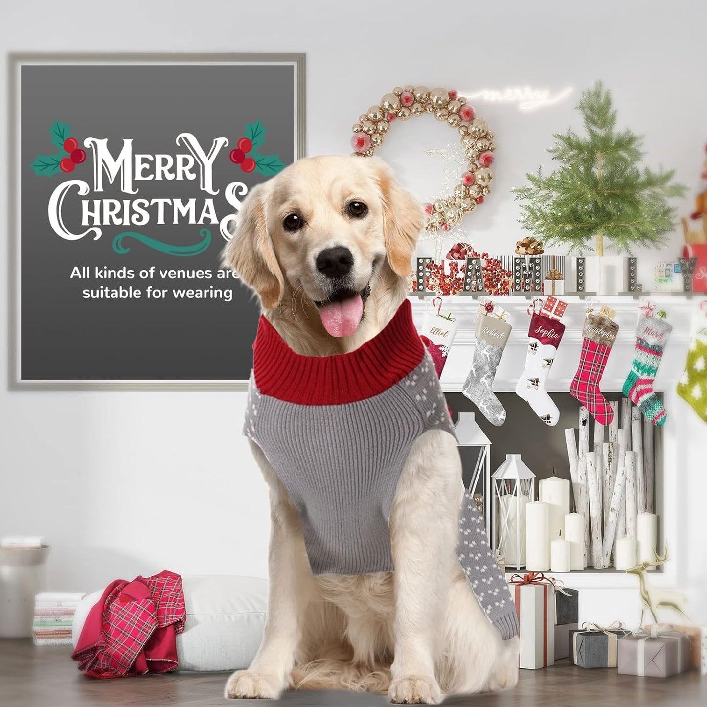 PETCARE Dog Christmas Sweater Ugly Elf Clown Cat Sweater Vest Pet Jumper Grey Green Holiday Dog Clothes Puppy Sweaters for Small Medium Large Dogs Cats Fall Winter Outfits Xmas Dogs Costume,X-Large