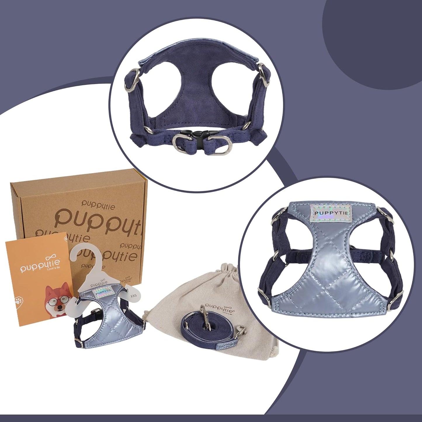 Puppytie No Pull Dog Harness with Multifunction Dog Leash,Soft Adjustable No Choke Escape Proof Pet Harness Vest for Medium Dogs,Glossy Galaxy Blue,M