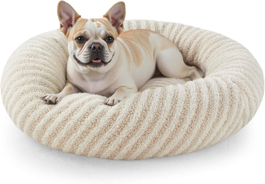 MIXJOY Dog Bed Medium Size Dogs, Washable Medium Dogs Bed with Removable Cover, Cozy Donut Dog Ded Fluffy Plush Faux Fur Pet Bed with Anti-Slip Bottom, 30"x30"x8", White