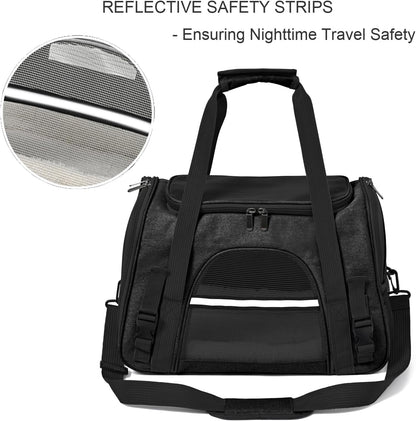 Dog Cat Carrier Soft for Small Pet Up to 16 Lbs TSA Airline Approved Travel Carrier Collapsible Puppy Car Mesh Bag 17.5 * 10.2 * 11.4 inch - Black