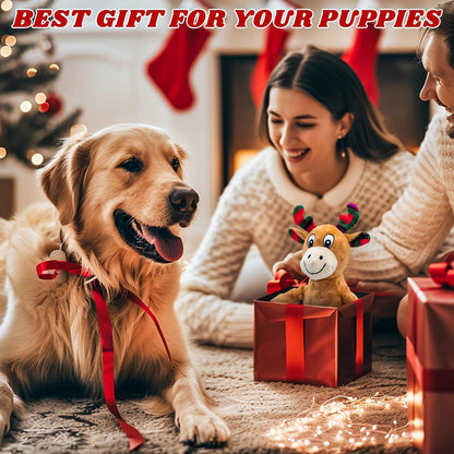 Dog Christmas Reindeer Plush Toys with Squeaker, Soft Pet Teeth Toys for Small & Medium Dogs