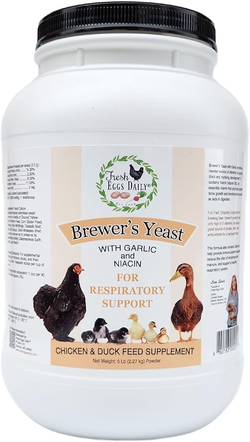 Fresh Eggs Daily Brewer's Yeast with Garlic Powder and Niacin for Ducks Ducklings Feed Supplement Vitamins for Backyard Chickens 5LB
