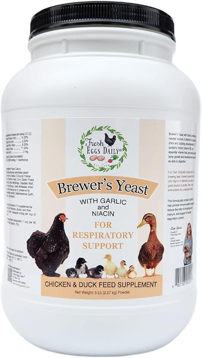 Fresh Eggs Daily Brewer's Yeast with Garlic Powder and Niacin for Ducks Ducklings Feed Supplement Vitamins for Backyard Chickens 5LB