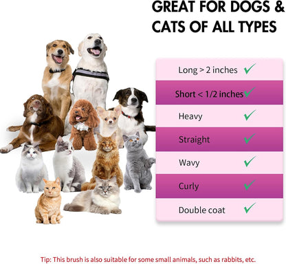 Dog Brush for Shedding & Grooming, Self Cleaning Slicker with Retractable Pins for Short & Long Haired Dogs & Cats. Removes Loose Fur, Undercoat, Mats & Tangles. Fits Large, Small Pet. Pink