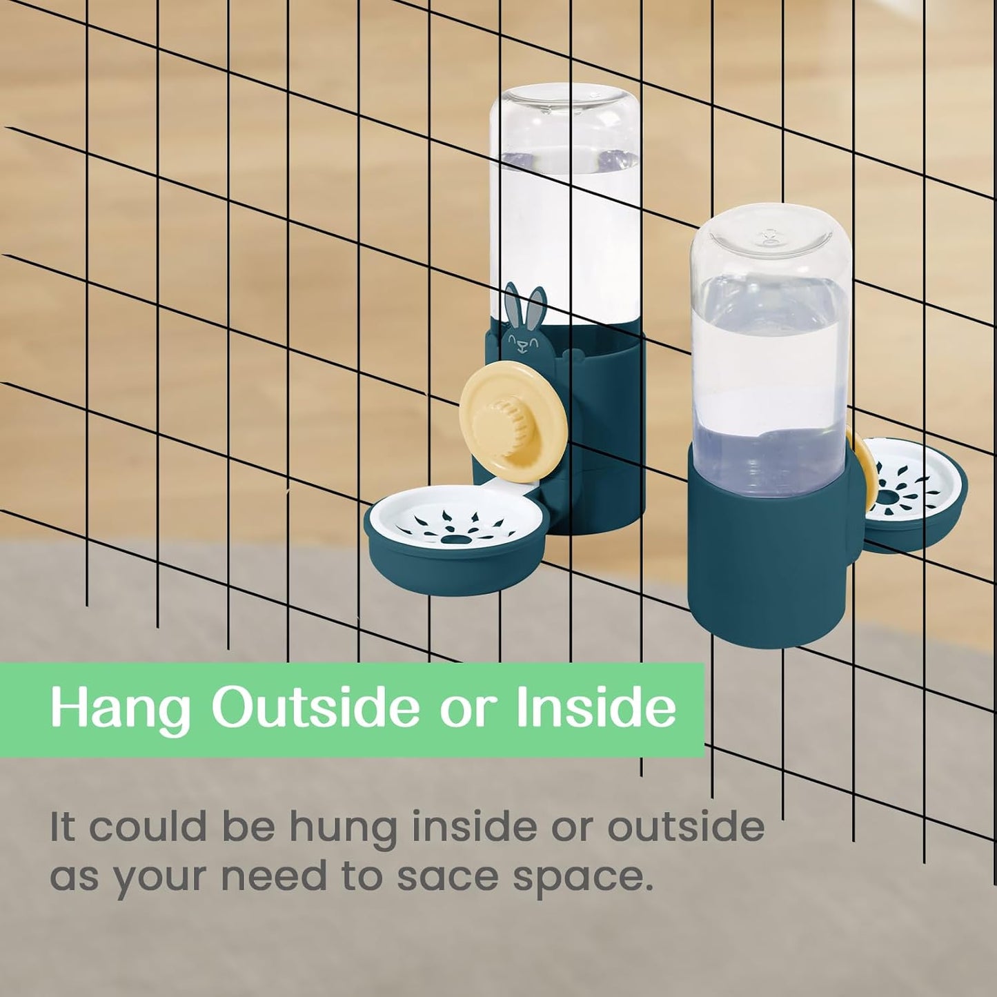 Hanging Automatic Pet Water Dispenser, Auto Siphon Rabbit Ferret Bunny Hedgehog Waterer Dispenser, Cat Dog Water Bowl for Cage Hanging (Dark Blue)