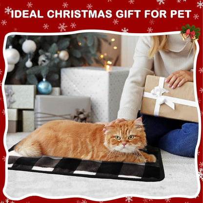 2 Pack Self Warming Cat Bed Self Heating Dog Pad Cat Warming Pad Thermal Pet Mat Washable Reflect Body Heat Removable Cover for Indoor Kittens Puppies (Black White Plaid,16 x 20 Inch)