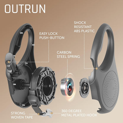 OUTRUN Retractable Dog Leash 16 FT Walking Leash up to 55 Lbs, Strong Nylon Tape No Tangle, Heavy Duty One-Handed Brake Lock Perfect for Small & Medium Sized Dogs and Pets