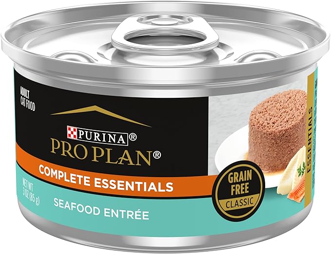 Purina Pro Plan Grain Free, Pate, High Protein Wet Cat Food, Complete Essentials Seafood Entree - (Pack of 24) 3 oz. Cans