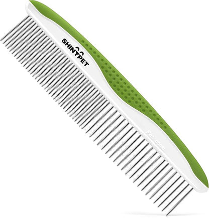 Dog & Cat Comb – Removes Tangles, Knots, and Matted Fur – Grooming Tool with Stainless Steel Teeth and Non-Slip Handle – Best Pet Hair Comb for Home Grooming Kit – Includes eBook Guide