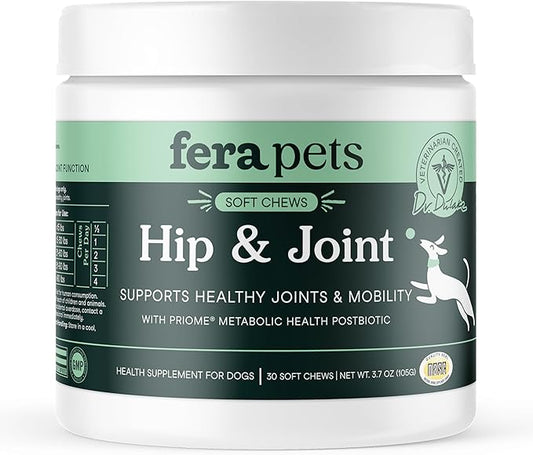 Fera Pets Hip & Joint Supplement for Dogs with Glucosamine, MSM, Chondroitin, & Green Lipped Mussel - Supports Healthy Joints and Weight Management - 30 Soft Chews
