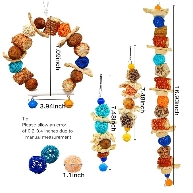 Parakeet Swing Toys,Bird Cage Hanging Chewing Toys,Natural Bird Parrot Toys for Budgerigar Conure Cockatiel Lovebirds Finches