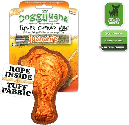 Doggijuana Tuffer Chewer Mini Plush Dog Toy | Funny Dog Toy Plush with Juananip Catnip for Dogs | Calming Aid for Dogs | Interactive Squeaky Chew Toy for Play (Chicken Wing)