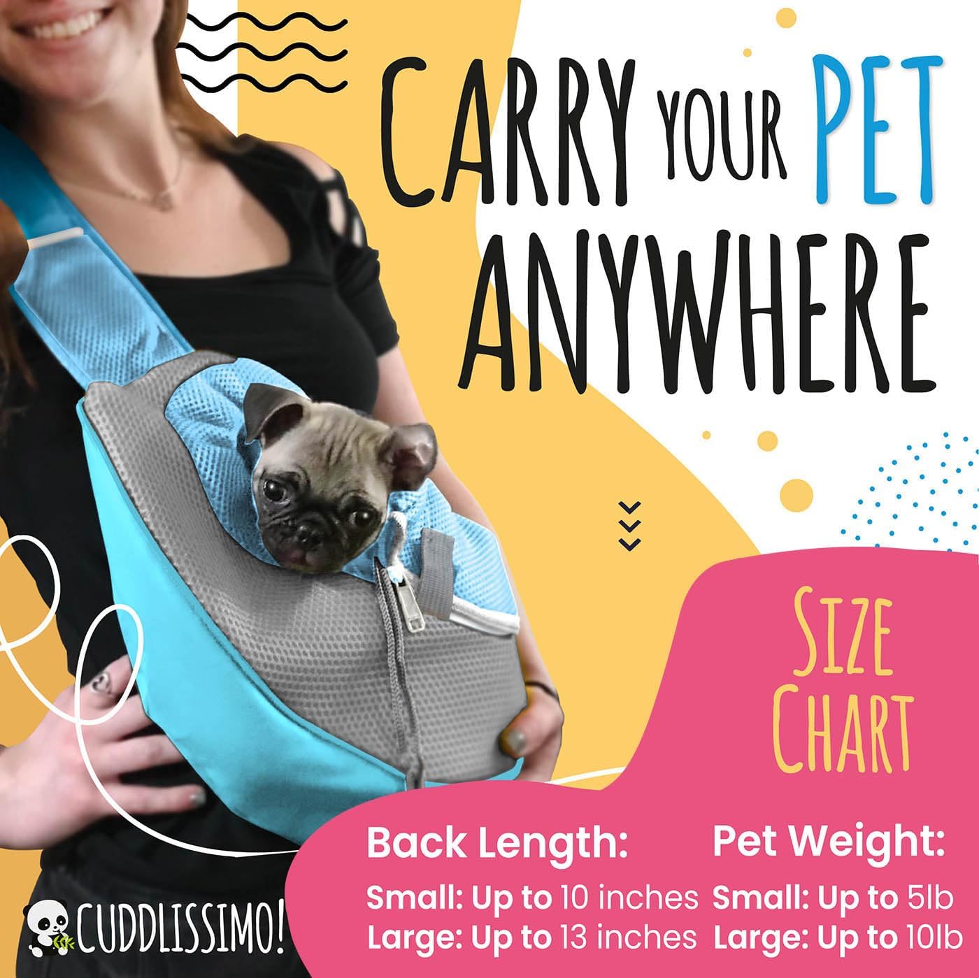 Pet Sling Carrier - Carefully Sized for Teacup & Toy Breed Puppies & Cats (Under 6lb) - Soft Pouch Papoose for Small Dogs, Yorkies, Chihuahuas - Ideal for Hands-Free Travel & Walks (Blue)