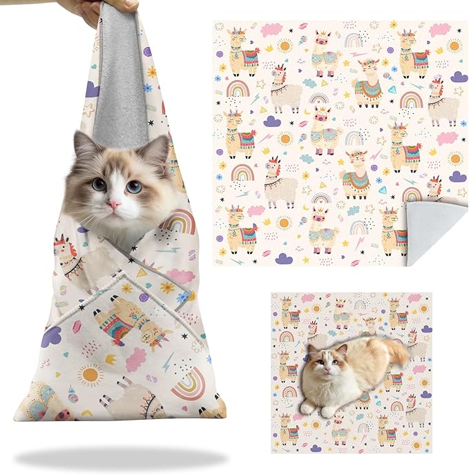 27.6"Cat Grooming Wrap, Self Adhesive Cat Wrap for Cutting Nails, Anti-Escape Calming Cat Swaddle Wrap for Medicine Ear Cleaning, Alpaca Anti-Scratch Cats Burrito Restraint Blanket, Pet Tool(6-10 lbs)