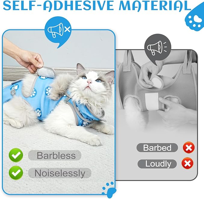 Supet Cat Grooming Hammock, Soft Fabric Nail Clipper Hammock, Self-Adhesive Wrap for Cutting Nails, Quickly Calm Down for Medicine, Teeth Brushing, Ear Cleaning