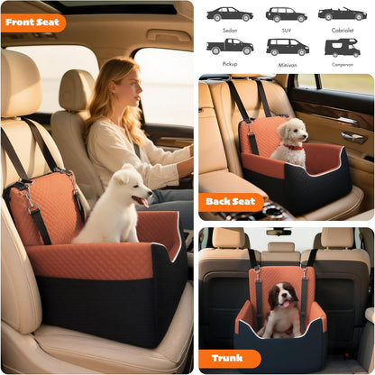 ALL GOOD PET SUPPLIES Dog Car Seat for Small/Medium Dogs, Dog Booster car seat, Memory Foam Elevated Cushion, Fully Detachable and Washable,2 Clip-On Safety Leashes, Anti-Slip