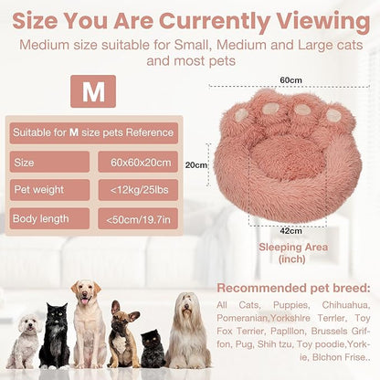 Calming Dog Bed Cat Bed Medium Size Dog - Donut Washable Medium Pet Bed, Warm Kitten Nest 24 inches Anti-Slip Round Fluffy Plush Faux Fur Cat Bed, Fits up to 25 lbs Pets, (Luxury Pink)