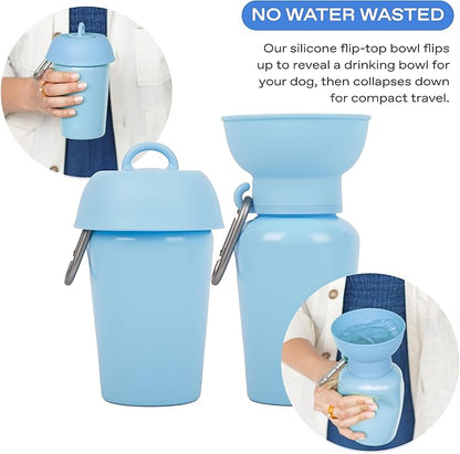 Springer Flip Portable Dog Water Bottle with Foldable Food Grade Silicone Bowl - 20 Ounce Travel Dog Water Bottle Ideal for Camping - Easy Squeeze Hydration & Release to Drain