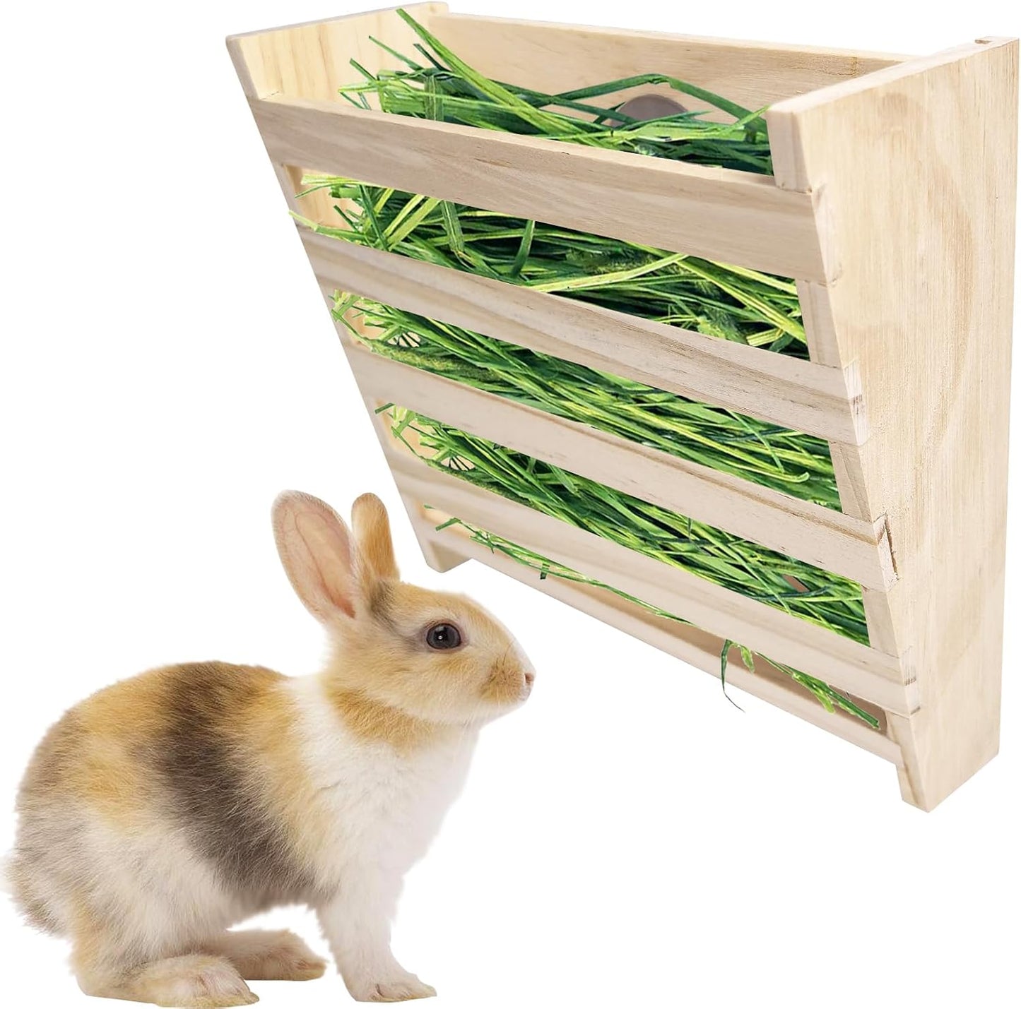 Hamiledyi Small Rabbit Hay Feeder with Litter Box Wooden Food Feeding Manger Bunny Hay Dispenser Small Animals Grass Holder for Guinea Pig Hamsters Bunny Chinchilla