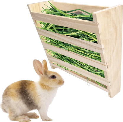 Hamiledyi Small Rabbit Hay Feeder with Litter Box Wooden Food Feeding Manger Bunny Hay Dispenser Small Animals Grass Holder for Guinea Pig Hamsters Bunny Chinchilla