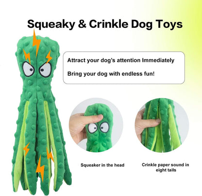 Dog Squeaky Toys Octopus - No Stuffing Crinkle Plush Toys for Puppy Teething, Durable Interactive Chew Toys for Small, Medium and Large Dogs Training and Reduce Boredom, 2 Pack