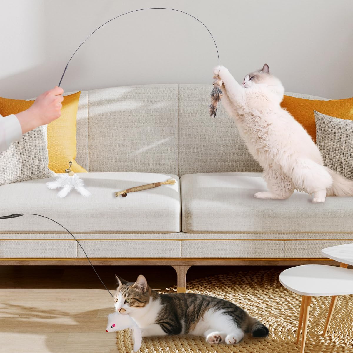 Suction Cup Cat Toys for Indoor Cats,3 in 1 Interactive cat Toys for Indoor Cats,Self Play or Handheld,Feathers & Bells,Realistic Toy Mouse and Silvervine Sticks(Pink)