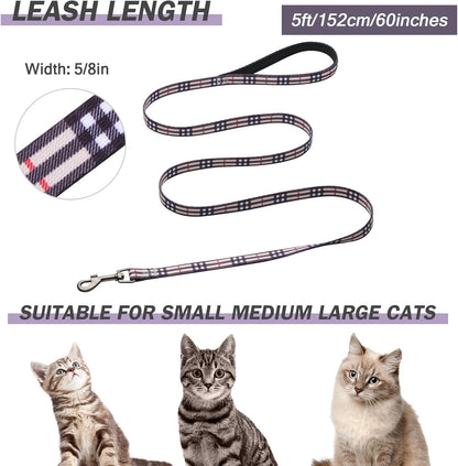 Hikiko Cat Harness and Leash Set Escape Proof Adjustable Walking Travel Soft Kitten Harness for Small Medium Large Cats (Khaki Plaid, M)