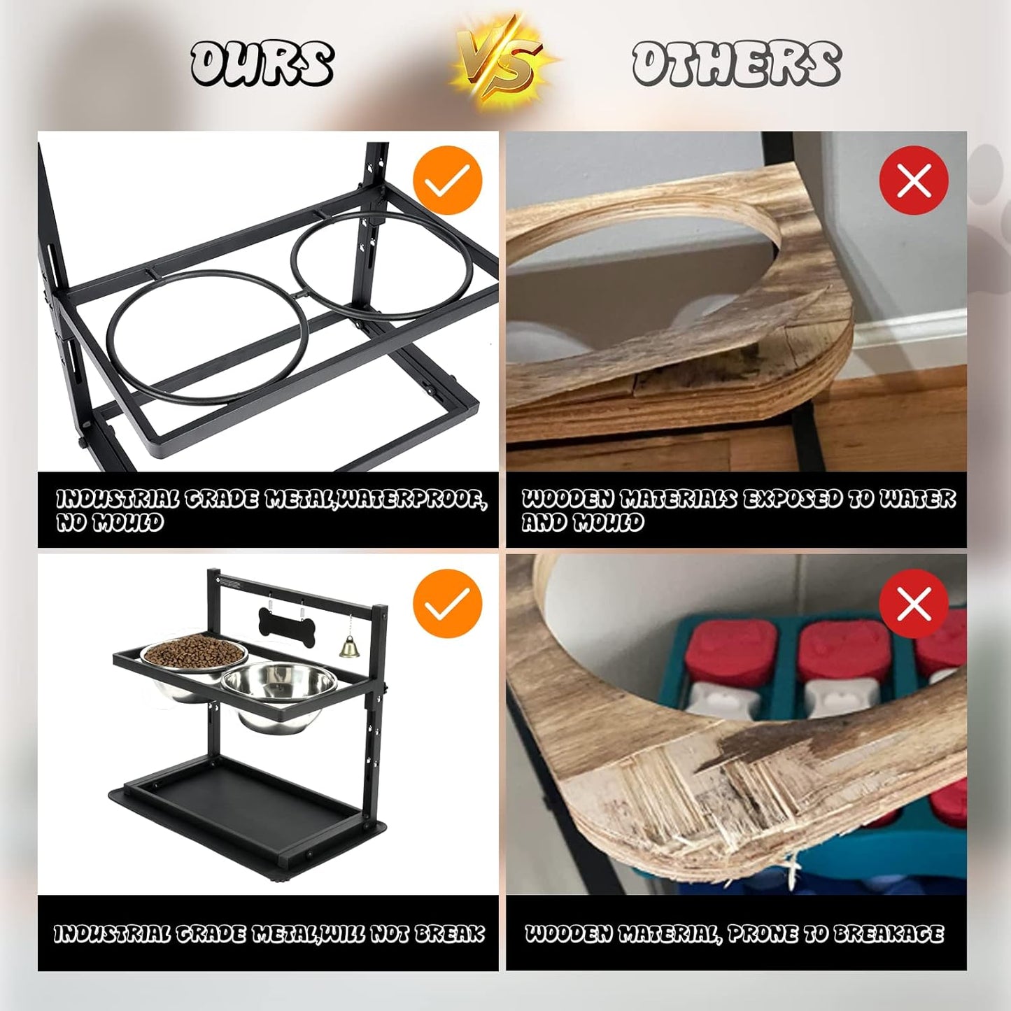 Elevated Dog Bowls, Raised Stand for Large and Medium Dogs, Adjustable Height With Two 58oz Stainless Steel Food Bowls and Spill Proof Mat