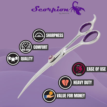 Kenchii Scorpion 7 Inch, Curved Grooming Scissors for Dogs and Pets - Premium Steel Scissors for Dog Grooming - Dog Shears Pet Grooming Accessories - Pet Hair Trimming Scissor