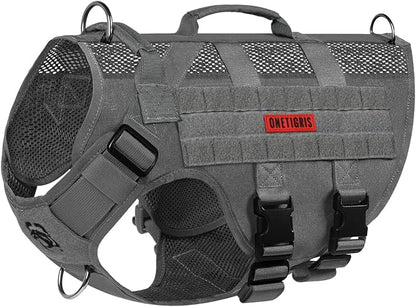 OneTigris Tactical No Pull Dog Harness for Small Dogs, Mesh Design Service Dog Vest Breathable Military Dogs Molle Vests with Handles, Harness for Walking Hiking Training