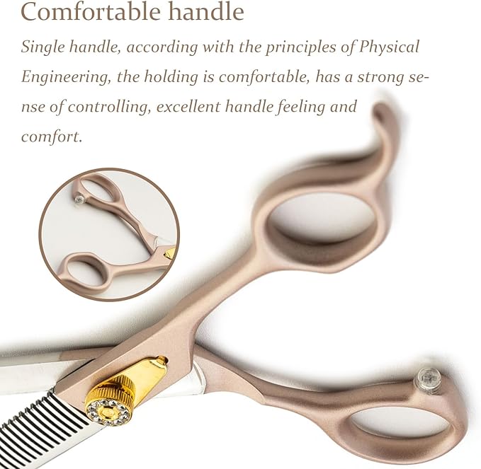 7.5‘’ Professional Dog Grooming Scissors Kit Rose Gold Stainless Steel Dog Scissors for Grooming 6 in 1 Grooming Shears Set for Dogs Cat Pet