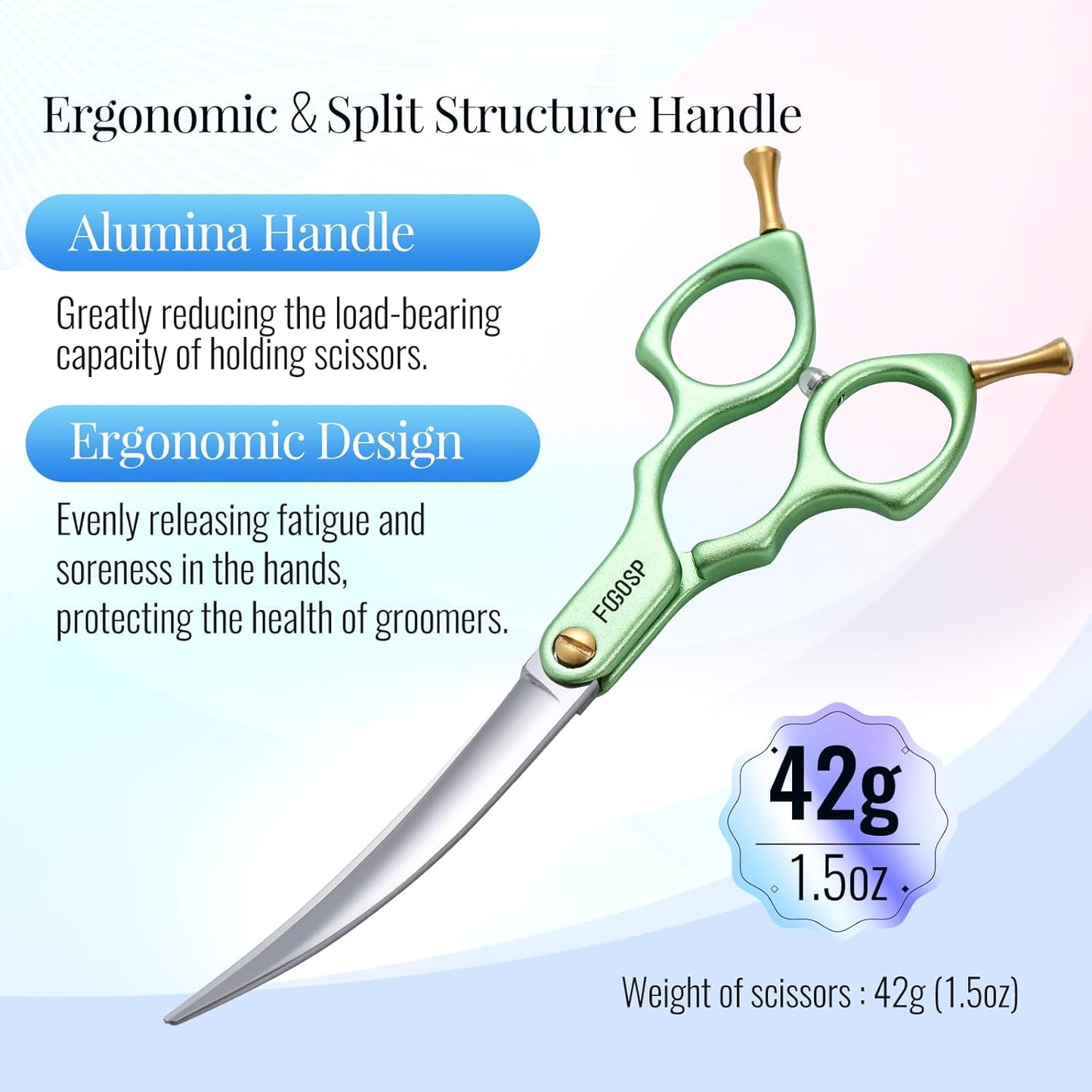 Professional Curved Dog Grooming Scissors with Sharper Self Grinding lightweight and finely trimmed split structure 6.5'' Japan VG10 63HRC for small dogs cat pet(Green)