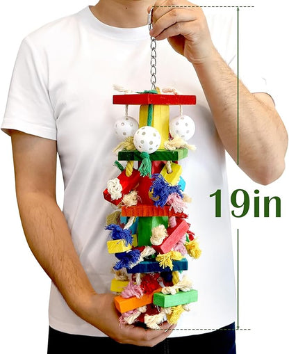 Interactive Parrot Toys for Large Birds, Cockatoo, Cockatiel, and Parakeet Toys, Original Wooden and Natural Material, Fun Durable and Eco-Friendly Bird Cage Toy