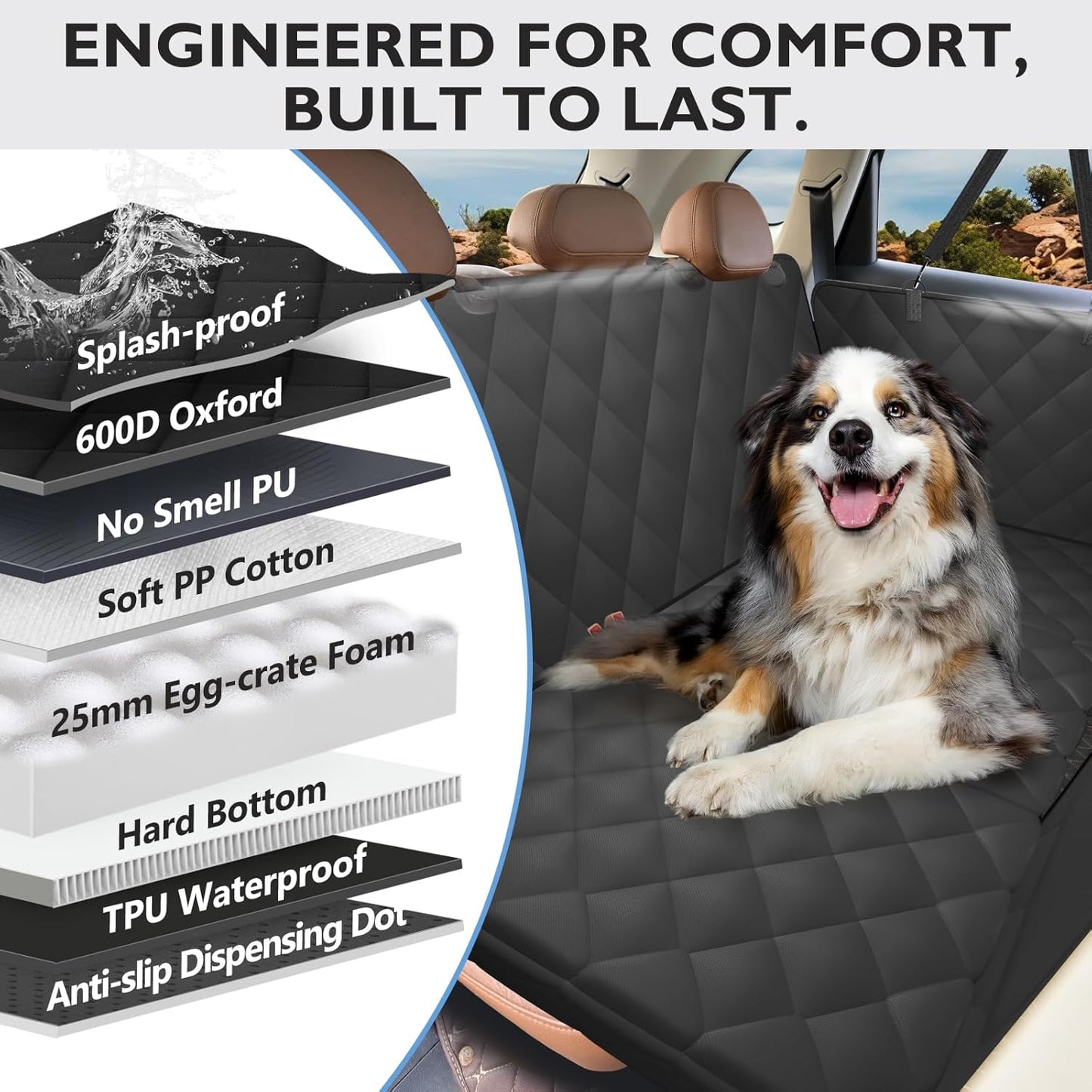 Back Seat Extender for Dogs-Upgraded Egg Crate Foam, Soft Dog Car Seat Cover Holds 420lbs, Sturdy Backseat Extender for Dogs, Waterproof Pet Car Bed Dog Hammock for Car, SUV, Truck