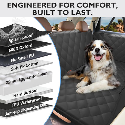Back Seat Extender for Dogs-Upgraded Egg Crate Foam, Soft Dog Car Seat Cover Holds 420lbs, Sturdy Backseat Extender for Dogs, Waterproof Pet Car Bed Dog Hammock for Car, SUV, Truck