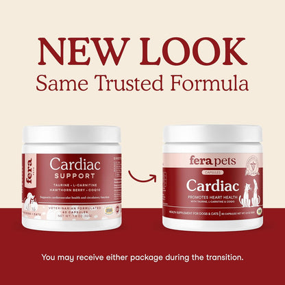 Fera Pets Cardiac Support - Cat & Dog Heart Supplement with Taurine, L-Carnitine, & CoQ10 - Promotes Normal Circulation and Heartbeat - 120 Capsules