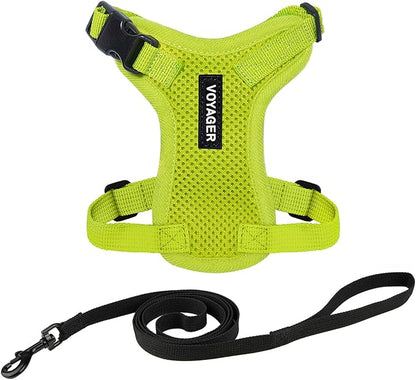 Voyager Step-in Lock Adjustable Cat Harness w. Cat Leash Combo Set with Neoprene Handle 5ft - Supports Small, Medium and Large Breed Cats by Best Pet Supplies - Lime Green, XXS