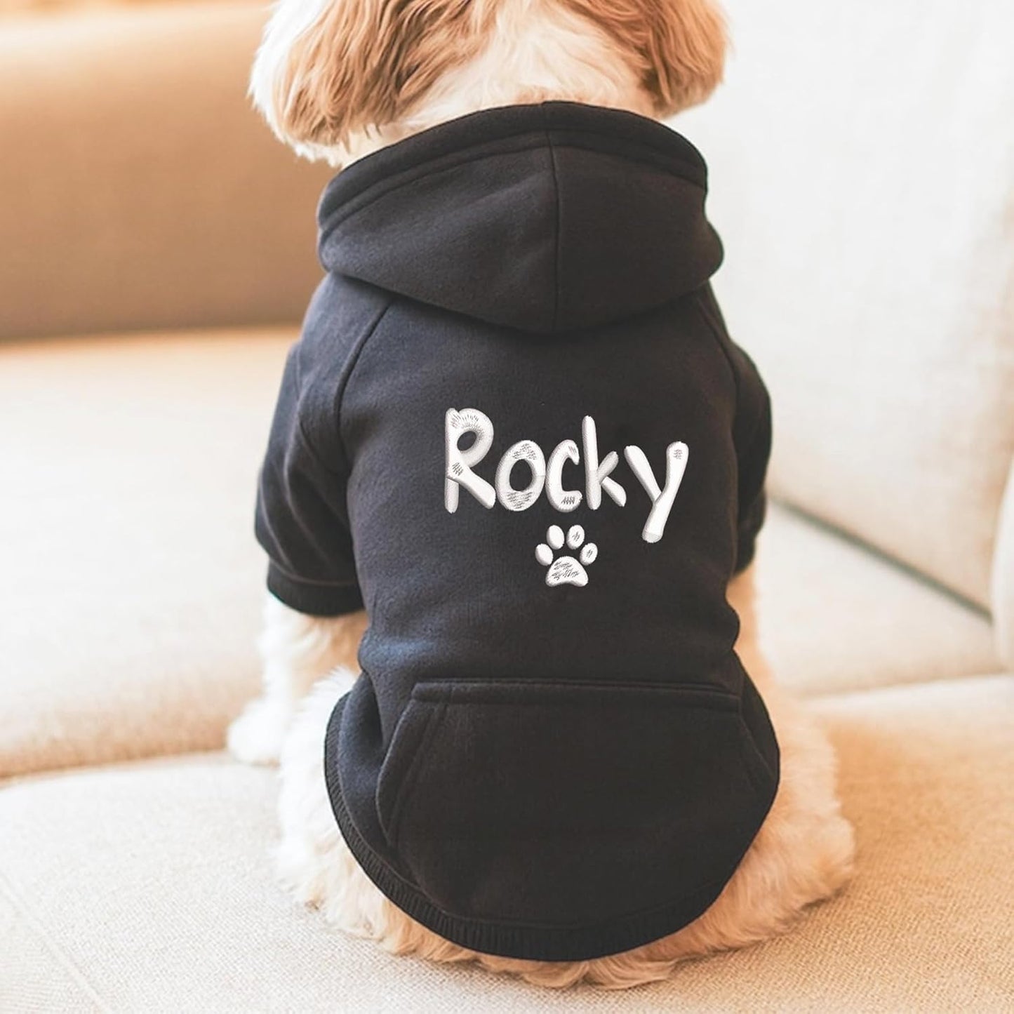 Personalized Name Dog Hoodie, Embroidered Hoodies Pets Name, Bright Puppy Sweatshirt, Custom Pet Memorial, Pet Clothes