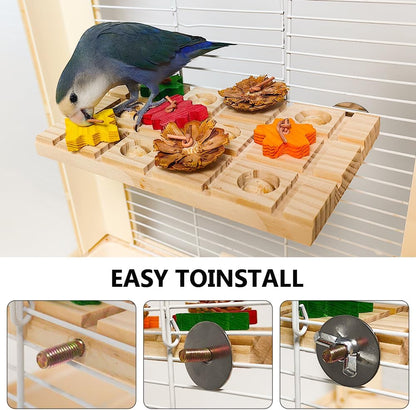 Bird Perch Stand Platform,Natural Wooden Perch Toys Playground Cage for Lovebirds, Small Parakeets, Conures, Budgies, Finches Conure Cockatiel (Medium)