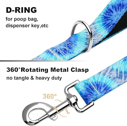 5 Foot Dog Leash for Medium Large Dogs, Heavy Duty Blue Dog Leash with 2 Padded Handles, Walking Training Lead for Small Medium Large Dogs, Tie Dye