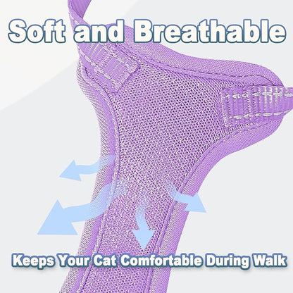 Cat Harness and Leash Set Escape Proof for Kitten Walking, Soft Adjustable Top Handle Vest Harnesses for Cats, Easy Control Breathable Reflective Small Medium Large, Violet Purple, XXS