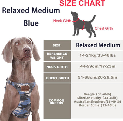 Dog Harness, No Pull Dogs Harness and Multi-Function Leash Set for Medium Dogs Easy Walk Everyday Adjustable Soft Dog Vest Harness Fashionable Dog Accessories Camouflage Blue-Relaxed Medium