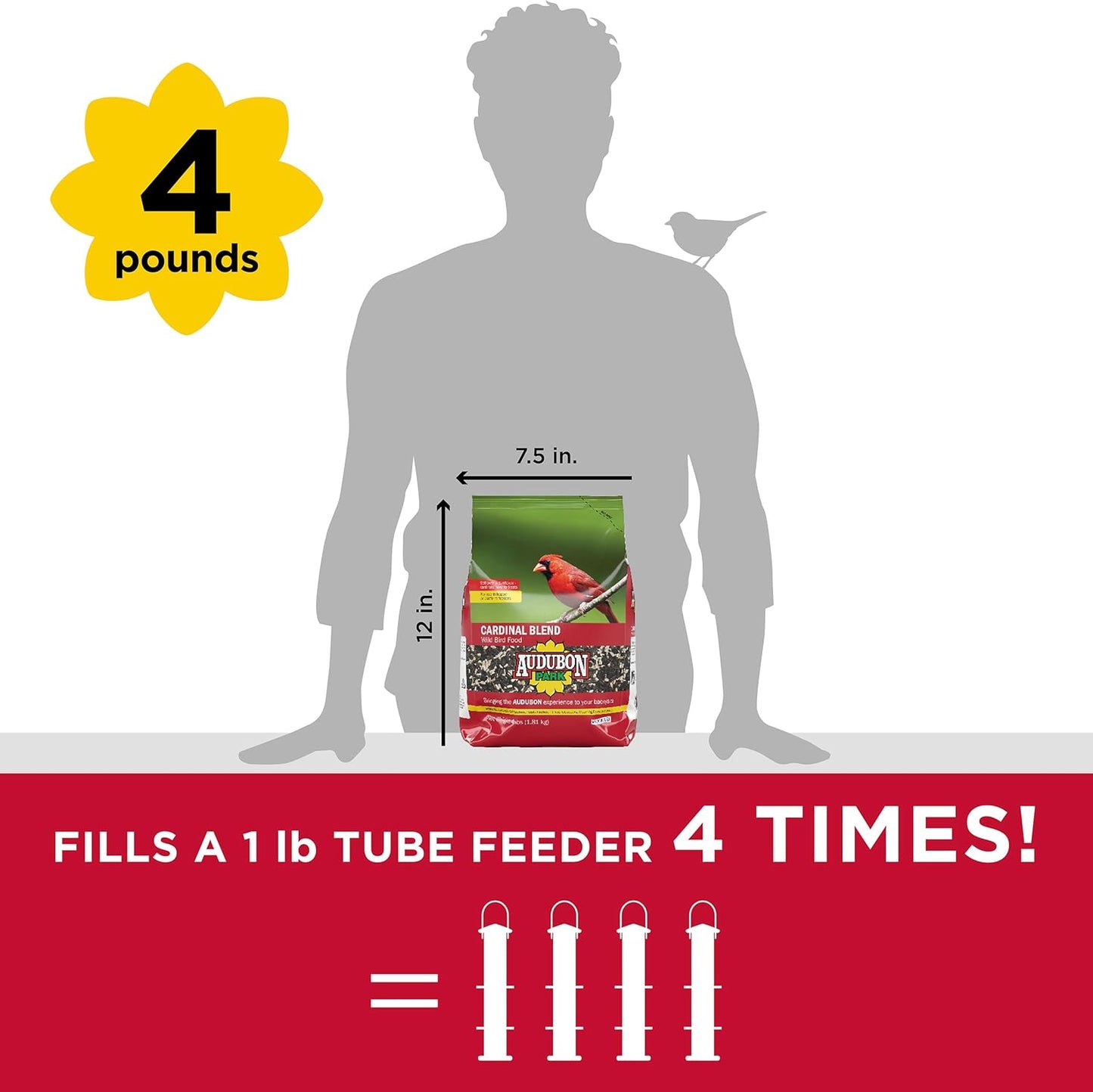 Audubon Park Cardinal Blend Wild Bird Food, Cardinal Bird Seed for Outside Feeders, 4-Pound Bag